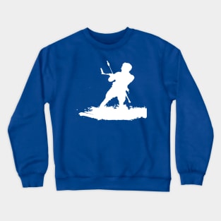 Kitesurfing Enthusiast Riding A Wave White Silhouette Crewneck Sweatshirt